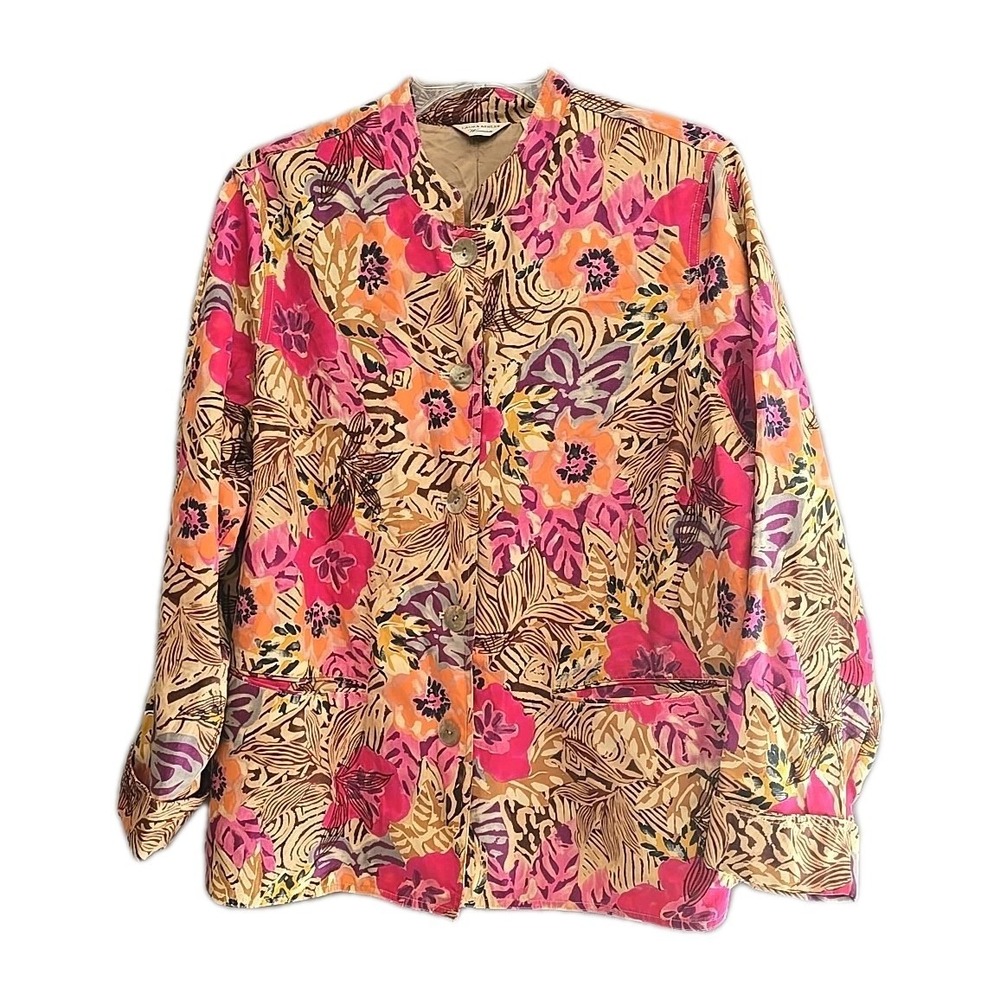 Laura Ashley Pink Floral Silk Blend Long Sleeve Blazer Jacket Womans Size 1X